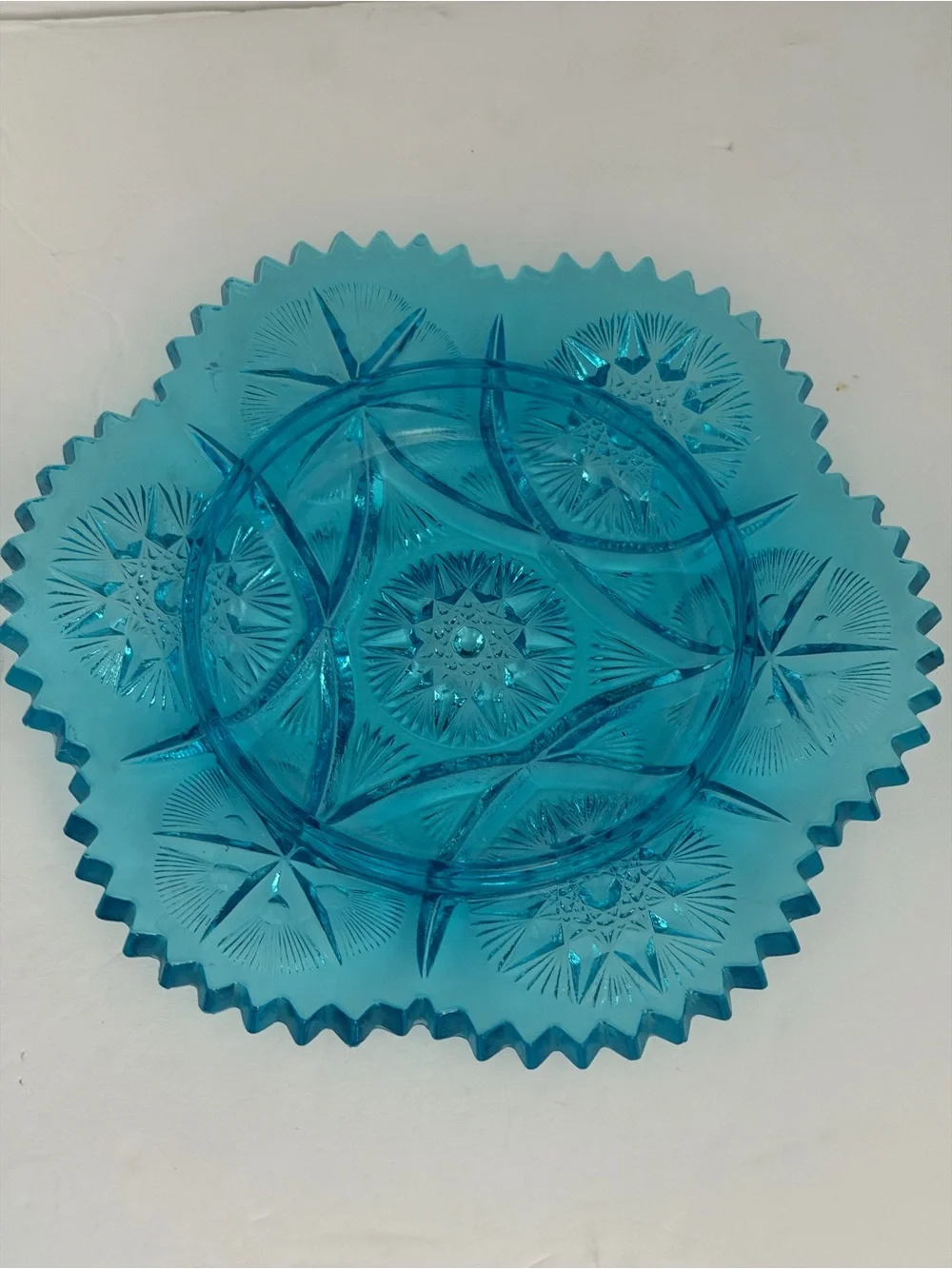 Bright Blue Pressed Glass Covered Cheese Dish